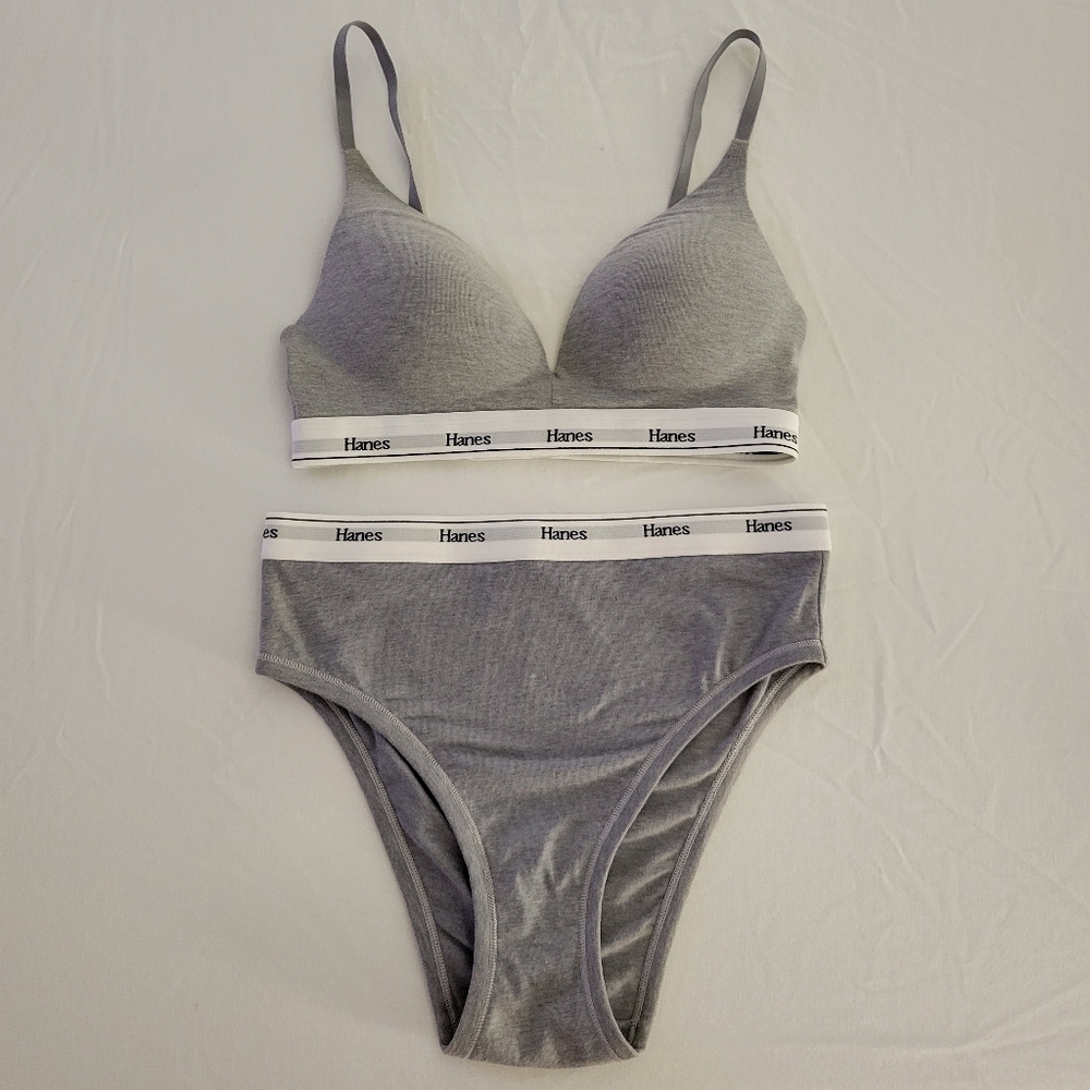 NWOT Hanes Originals Gray Bralette and High-Waist Panty Set